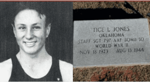 Tice Leonard Jones was één van de overledenen. Een foto en daarnaast zijn grafsteen in Oklahoma