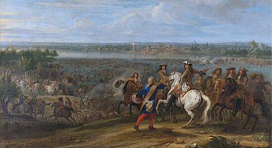 390px-Louis_XIV_crosses_the_Rhine_at_Lobith_-_Lodewijk_XIV_trekt_bij_het_Tolhuis_bij_Lobith_de_Rijn_over_12_juni_1672_Adam_Frans_van_der_Meulen
