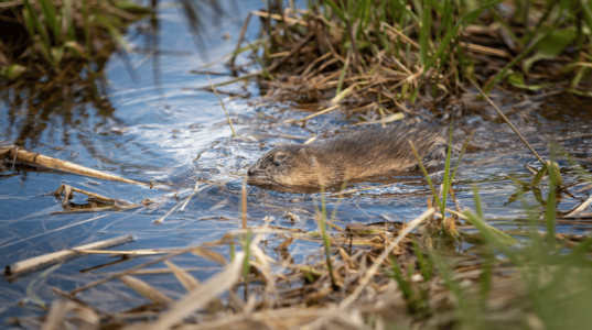 Foto WDODelta - Muskusrat in het water Foto WDODelta - Muskusrat in het water