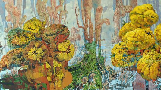 Jos Mulder Kweekperen olieverf 70 x 140 cm Jos Mulder Kweekperen olieverf 70 x 140 cm