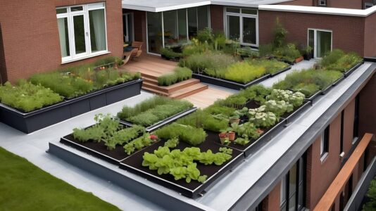 tuinnieren op een platdak van een huis