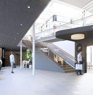 Sfeerimpressie linkerzijde centrale hal ziekenhuis Tjongerschans