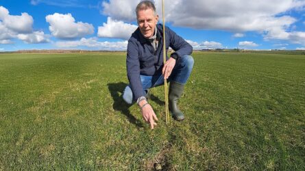 foto: Henk Tulner uit Tuk vindt eerste Overijsselse kievitsei van 2025. fotograaf: Arjen Nieuwenhuis.