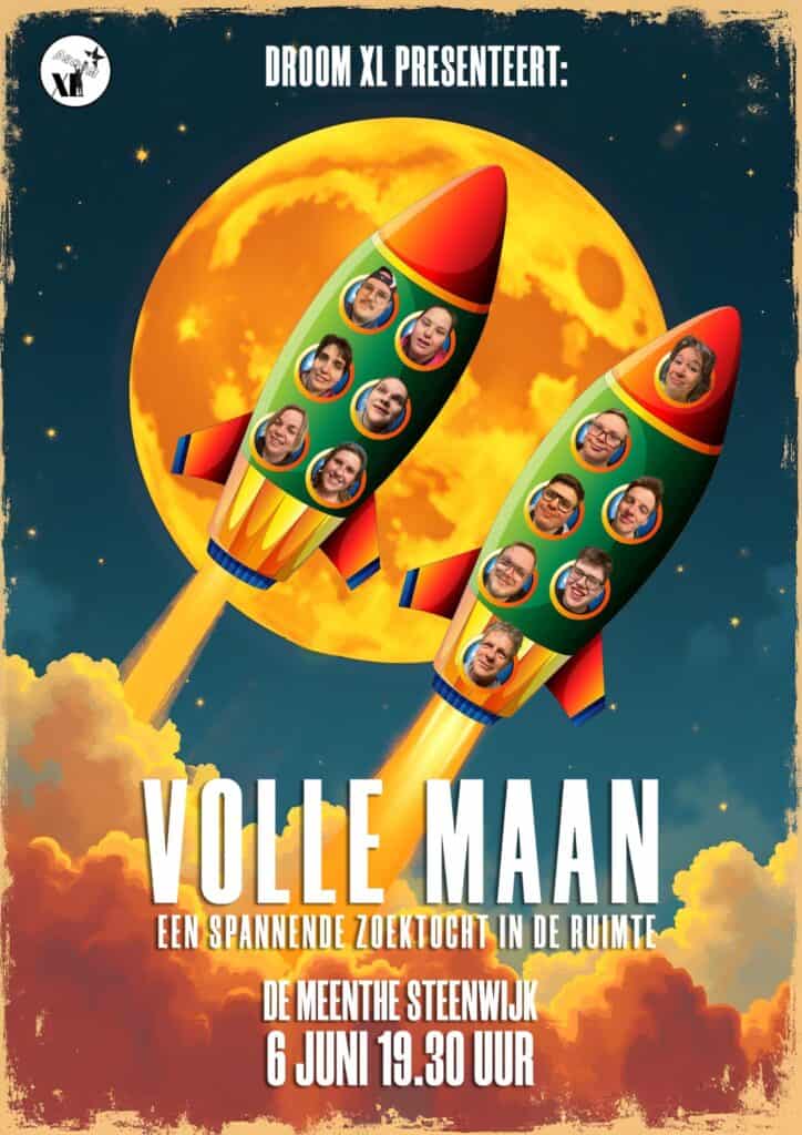 Volle maan poster – Een spannende zoektocht in de ruimte vol muziek, humor en heldenmoed