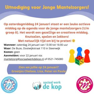 24 januari Uitnodiging voor Jonge Mantelzorgers! - foto aangeleverd