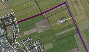Afbeelding van mogelijk tracé als ontsluiting van de nieuwe woonwijk(en).