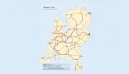 De impact van de staking op dinsdag 17 juni. De rode lijn betekent dat er geen treinverkeer is. © NS