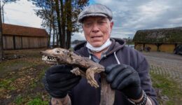 Hans Drost met steenmartermummie uit Kampen - foto aangeleverd
