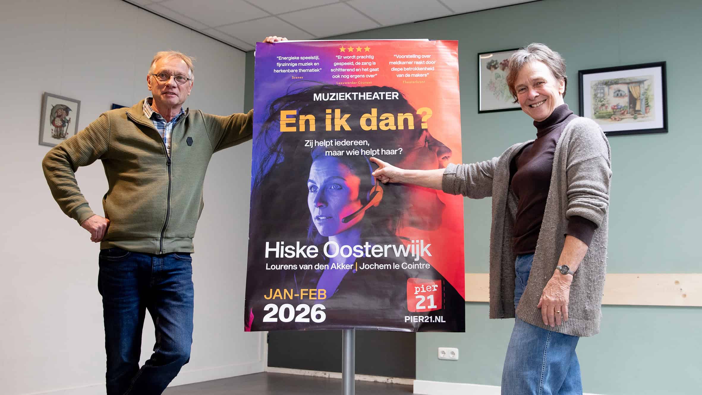 Wim Lem en Margreet Spaa zijn blij dat ze de succesvolle voorstelling ‘En ik dan?’ naar Makkinga hebben weten te halen - foto aangeleverd