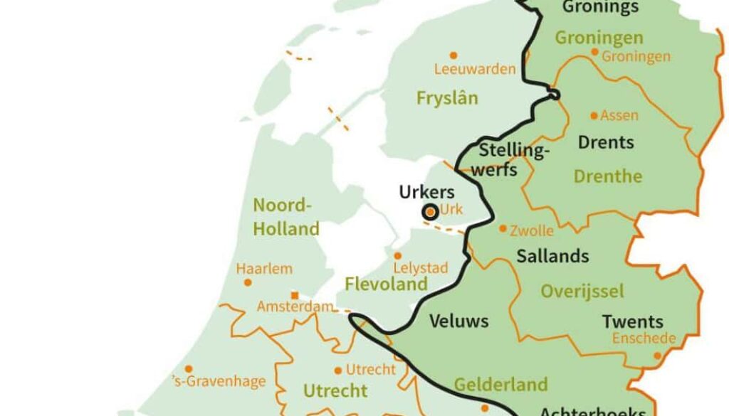 Het Stellingwerfs op de kaart van Nederlandse taalgebieden (beeld: Henk Bloemhoff).