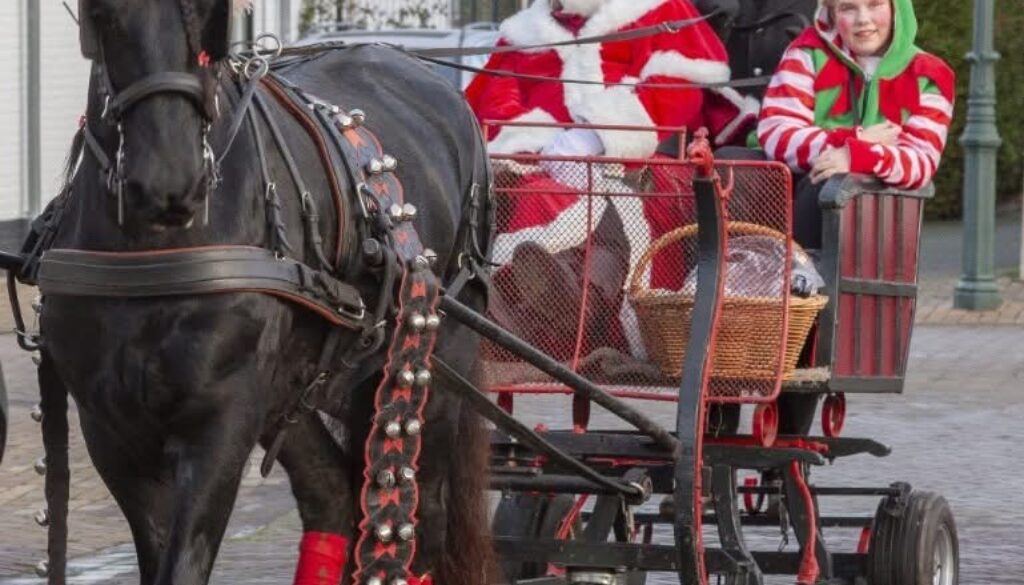 Kerstman met elfje in de arrenslee (foto organisatie kerstrondje)