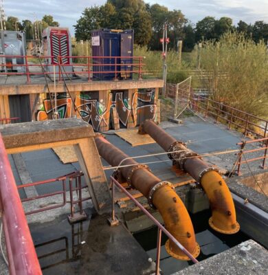 Tijdelijke pompinstallatie gemaal Ankersmit Deventer (foto Waterschap Drents Overijsselse Delta)