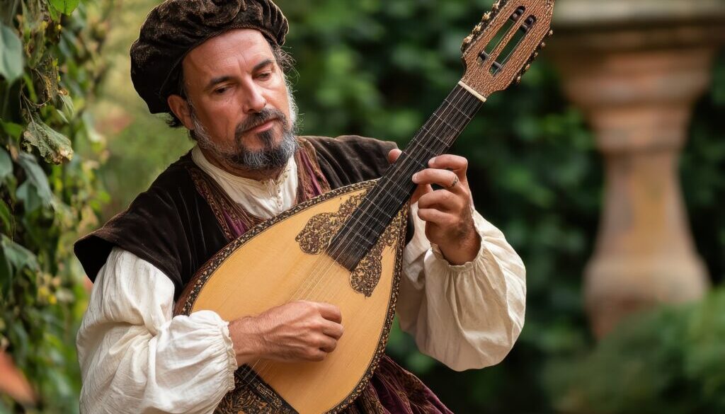 Renaissance muzikant spelend luit (foto Magnific)