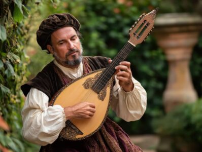 Renaissance muzikant spelend luit (foto Magnific)