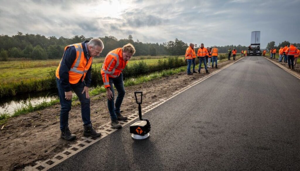 Het groene asfalt op de Lozedijk in Wanneperveen (foto: gemeente Steenwijkerland/Wilbert Bijzitter).
